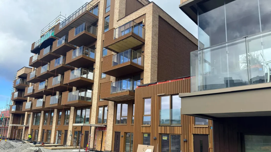 fasade kledd med stofix i nybygg prosjektet Parken, mitt hillevåg i Stavanger 