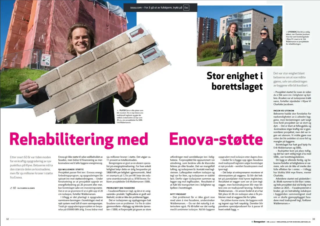 bilde av bomagasinet skien om en sak ang stofix, rehabilitering av borettslag og enova